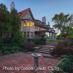 Cranbrook House and Gardens House Exterior at Dusk. Photo credit Colton Graub. Link to Gifts of Cash, Checks, and Credit Cards